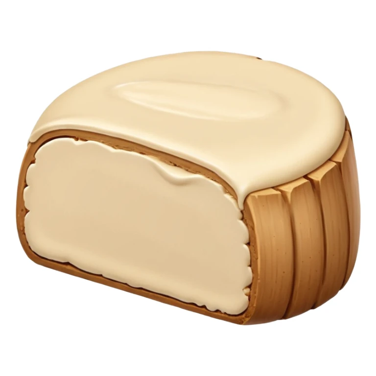 small mound or log of smooth pale beige almond paste with dense slightly matte surface and soft malleable texture, rounded clean edges, one or two slices beside it revealing uniform interior, no packaging or decoration, just the pâte d’amande, soft lighting, subtle shadows, emoji scale sticker
