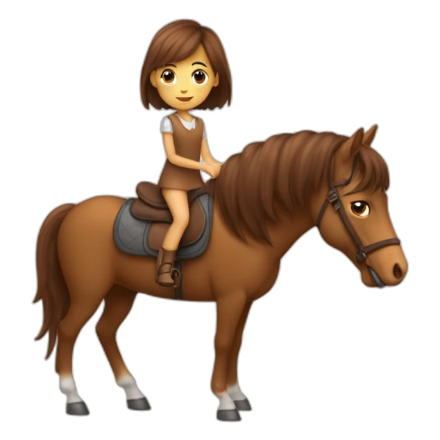 Un cheval marron avec une fille à côté qui a les cheveux brun sticker