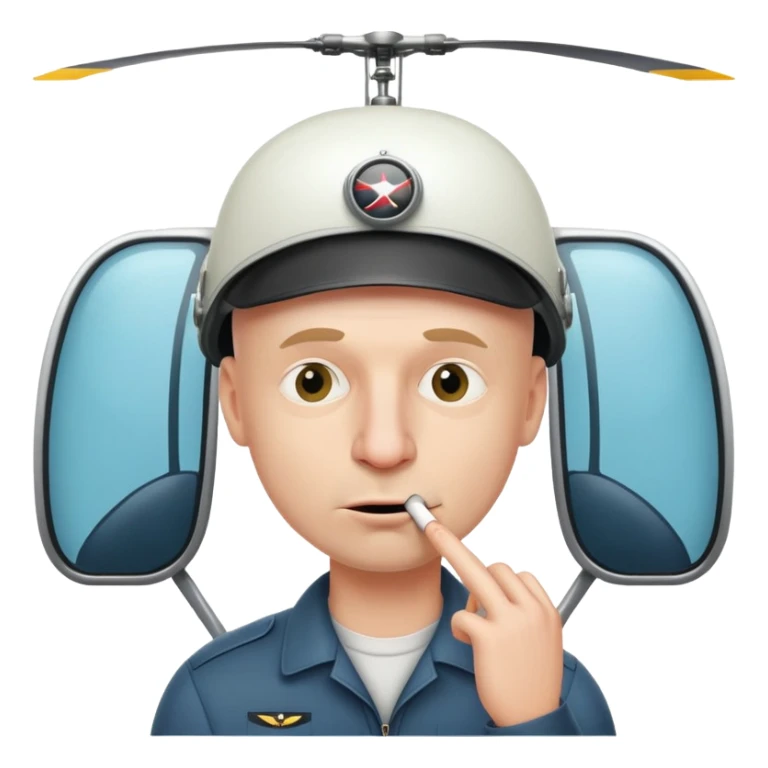 Bald white dude picking his nose with a helecopter hat sticker
