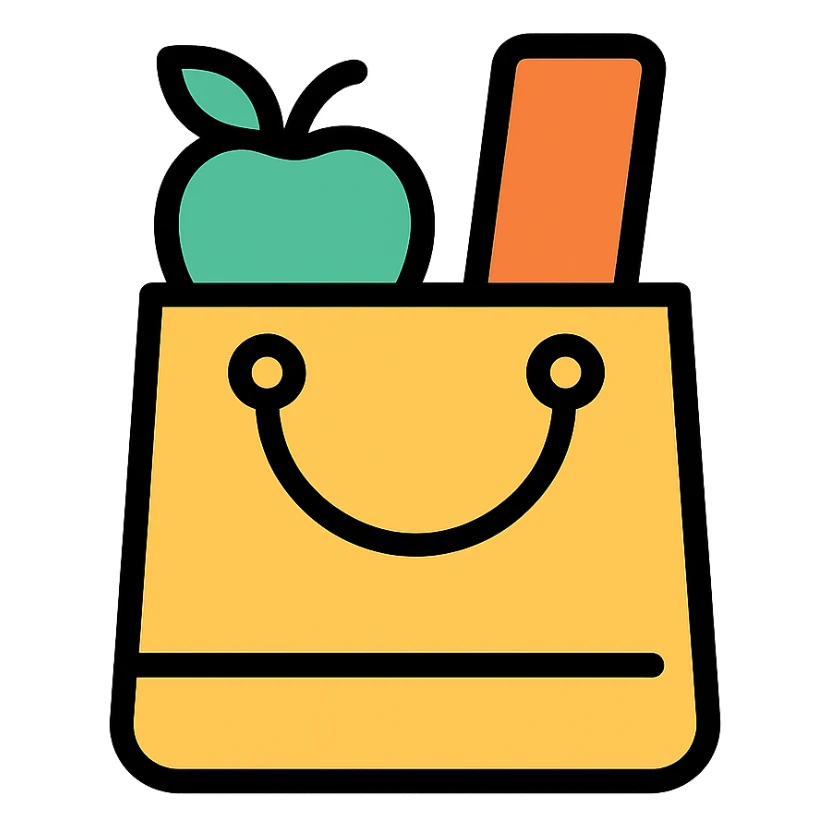 colored icon of a shopping bag representing goods sticker