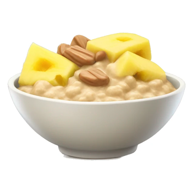 Porridge Bowl with pineapple pieces and a little peanut butter sticker