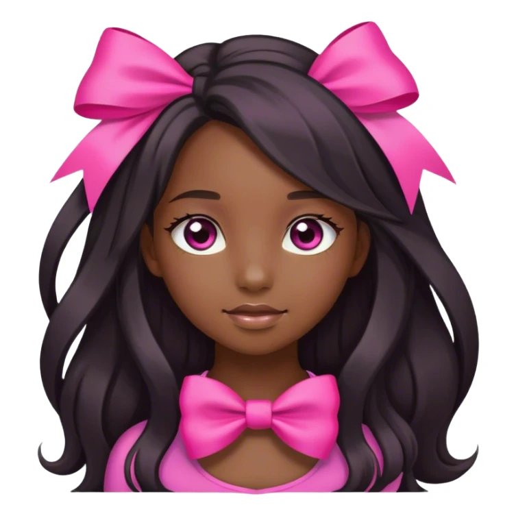 Young black girl, long hair, brown eyes, pink bow sticker