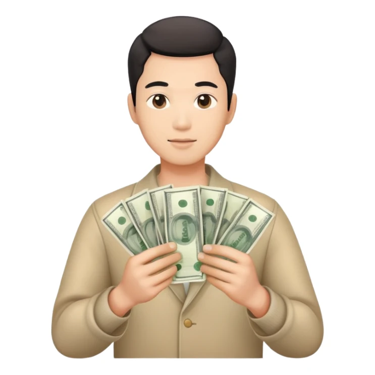 Asian men holding money sticker