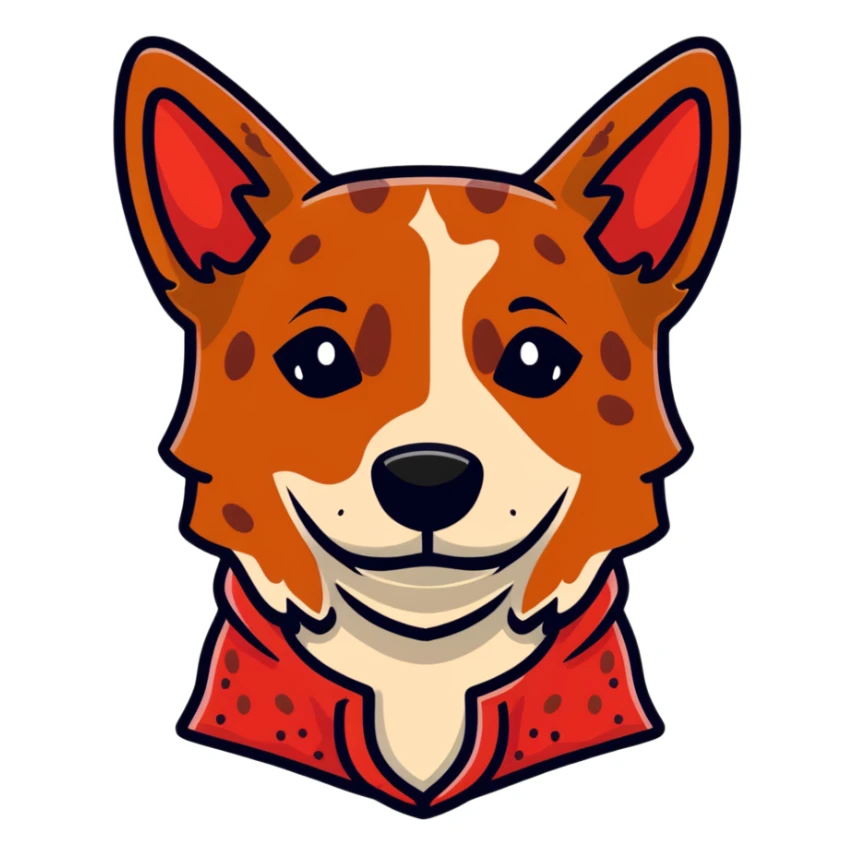 cute red heeler cattle dog head with characteristic red speckled coat and alert expression sticker