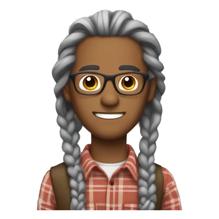 Light Brown man with long gray braids with glasses and plaid shirt sticker