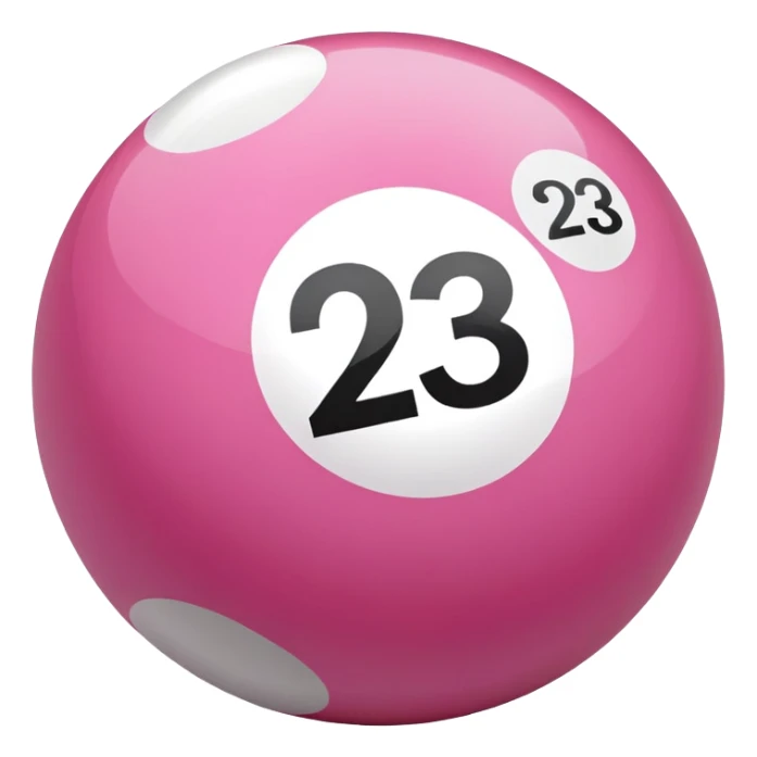 pink billiard ball with the number 23 inside a white circle sticker