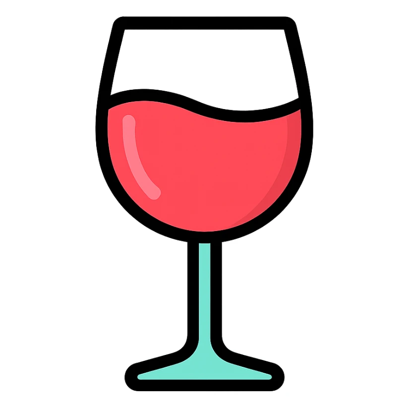 wine glass, color outline icon style, clean and modern, black outlines, simple and recognizable sticker