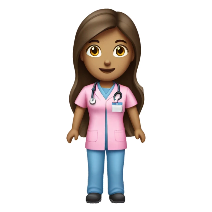 Brunette Long hair nurse in pink scrubs  sticker