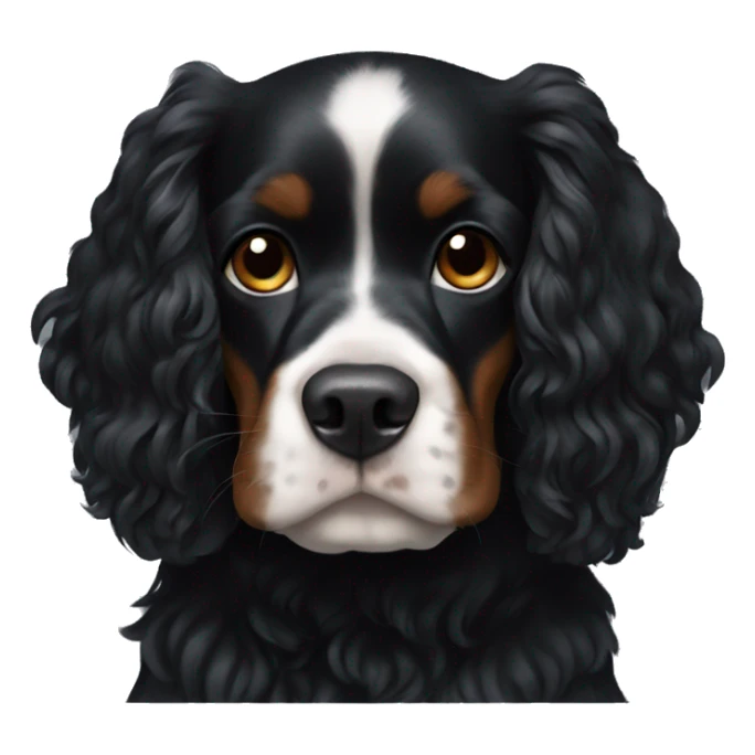 Small completely black king spaniel with black fur on his whole face and white stripe on chest sticker