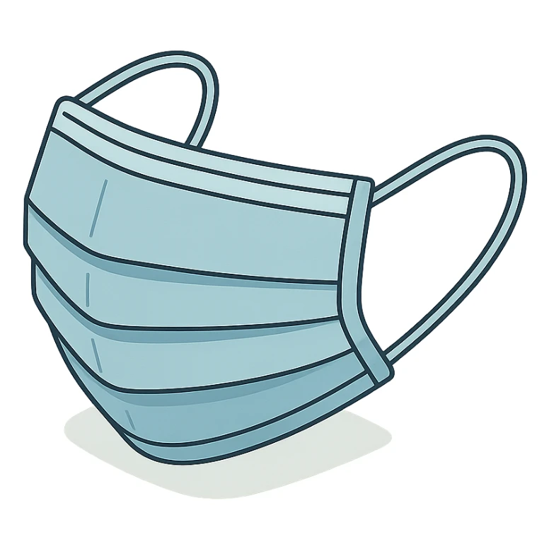 medical mask with ear loops, isometric view, 2D isometric style, detailed drawing, detailed shadows and highlights, clean contours, soft lighting, transparent background sticker