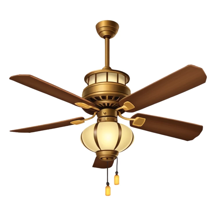 Ceiling Fan – wide-blade wooden fan spinning gently above lantern lights. sticker