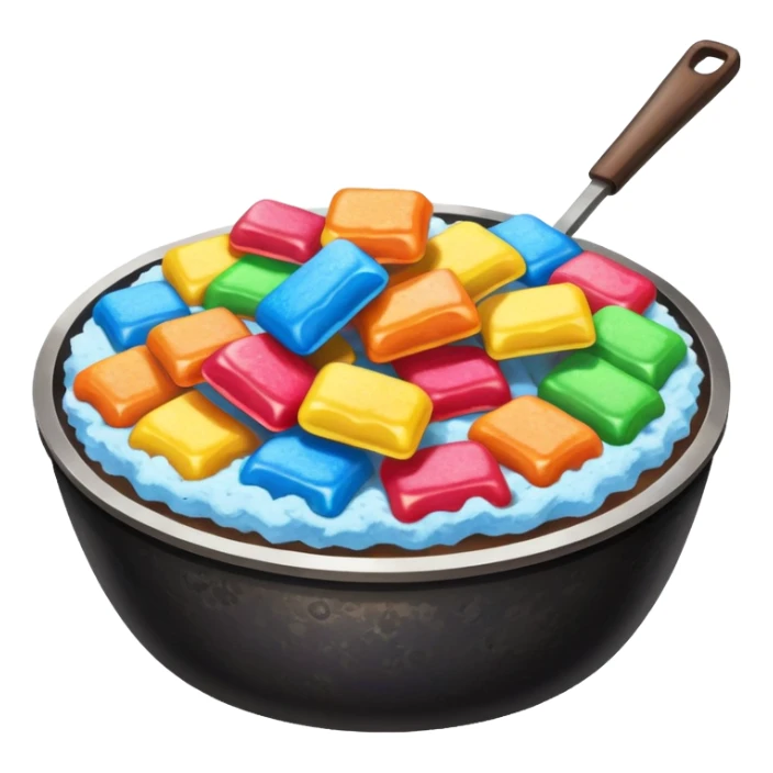 Blackstone grill with pile of mashed up rainbow candies and hibachi flippers sticker