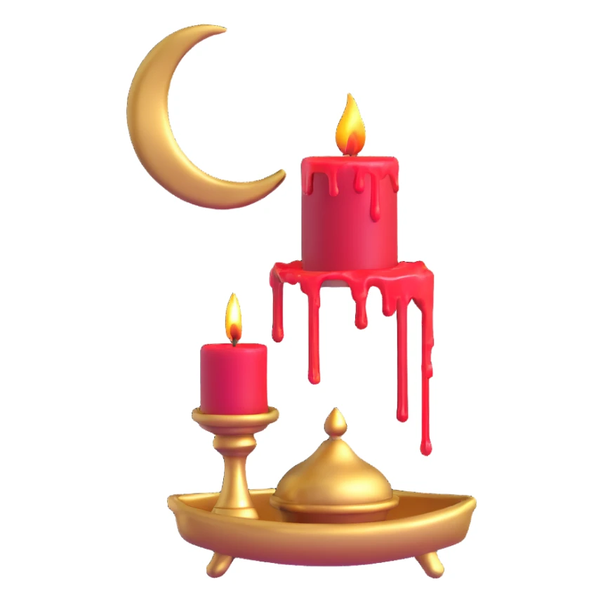 dripping red candle in a gold holder with a crescent moon in the background sticker