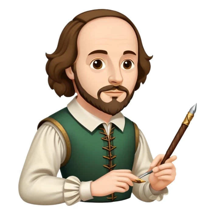 Shakespeare holding a quill pen writing a play sticker