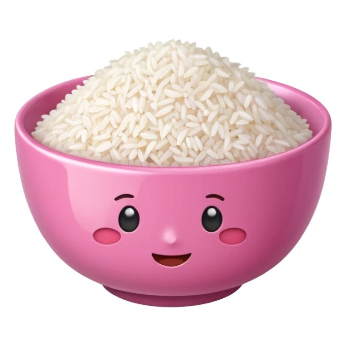 pink bowl filled with fluffy white rice apple style emoji sticker
