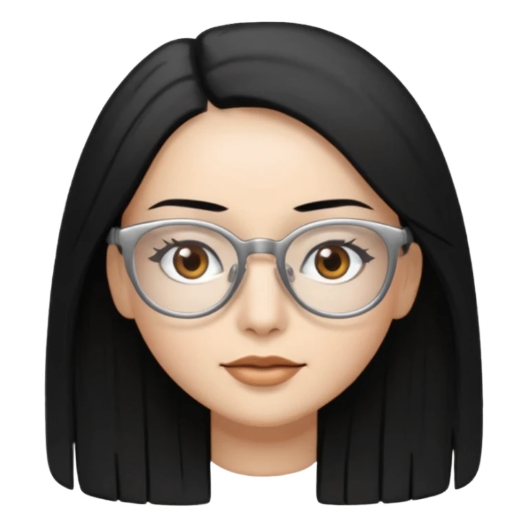 Cabelo preto liso olhos castanho cor da pele prata óculos mulher cabelos compridos sticker