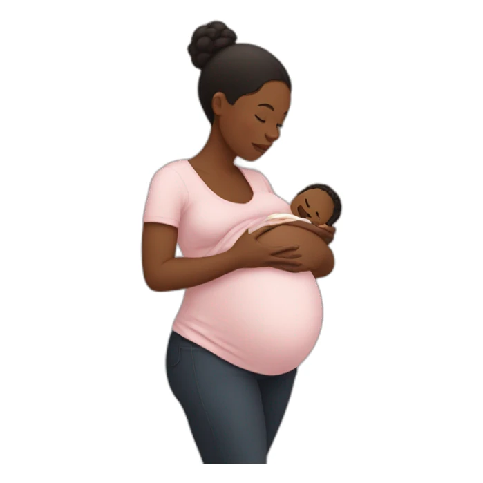 Black pregnant mom holding baby sticker