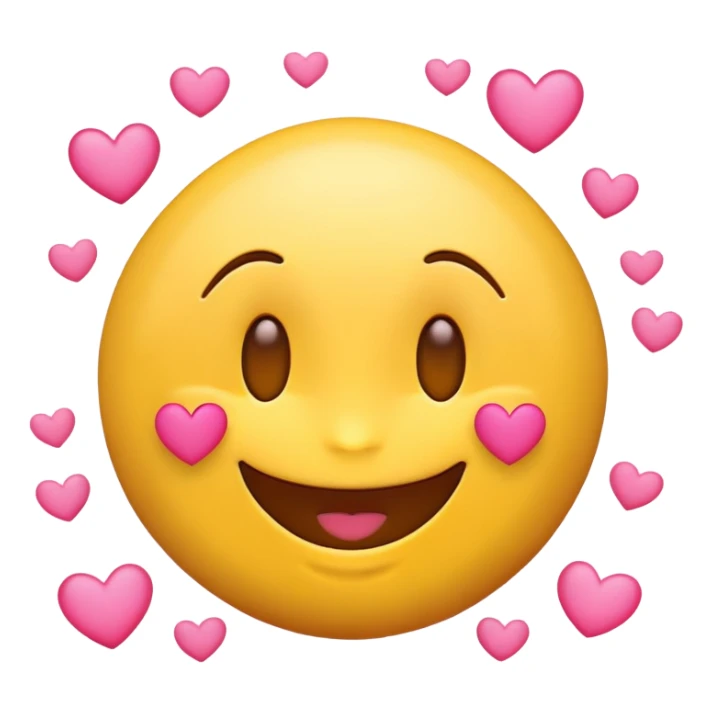 happy emoji face with pink hearts hovering above sticker