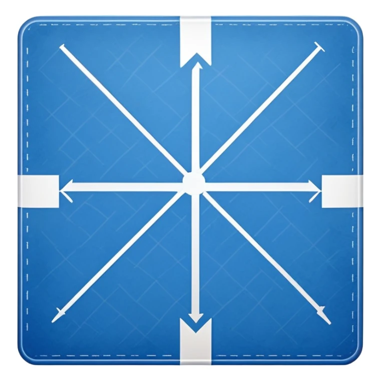 blue blueprint with white lines, X mark in the corner, and a dotted path to the X sticker