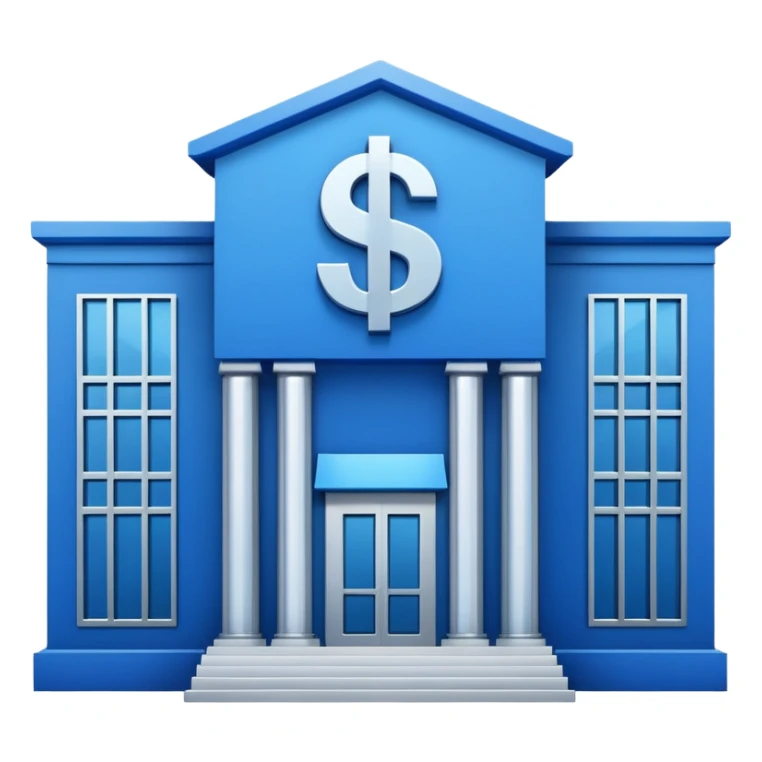 blue bank building with the $ symbol sticker