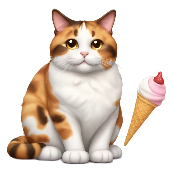 Realistic Fat calico cat with icecream sticker
