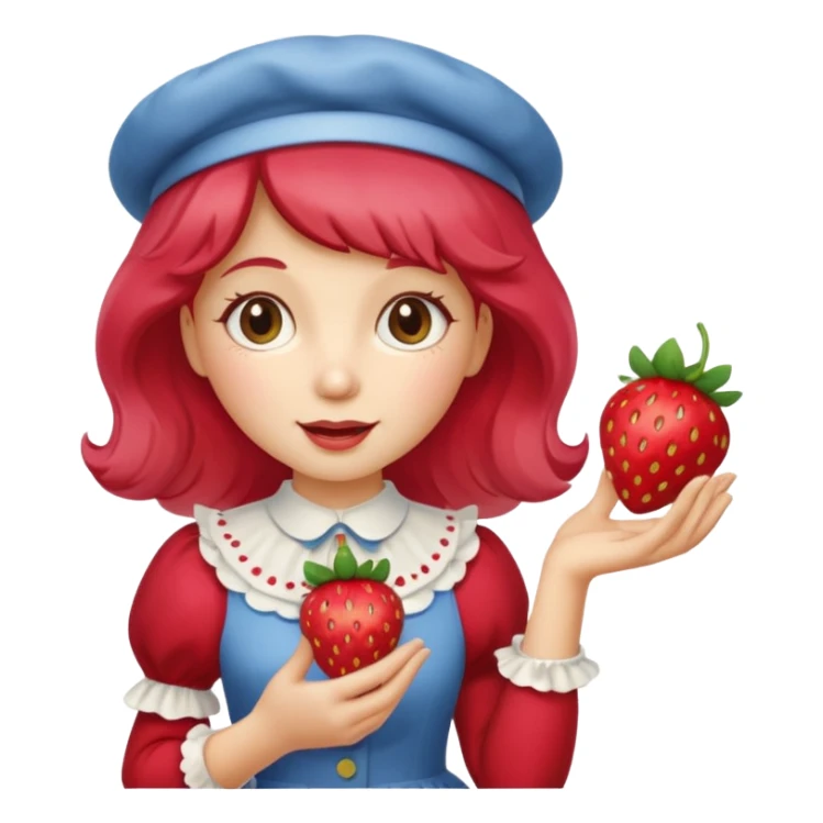 Vintage cartoon character strawberry shortcake hold a strawberry on her hand sticker