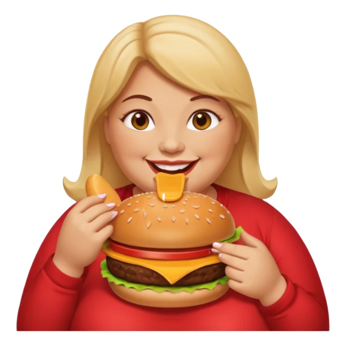 Obese woman eating a burger sticker