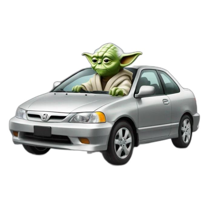 Yoda driving a silver 2001 Honda civic (he had too much ketamine) sticker
