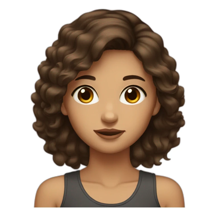 tan girl dark brown hair with layers brown eyes and sticker