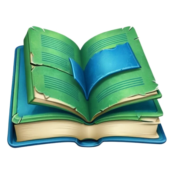 green and blue book with an abstract symbol on it sticker