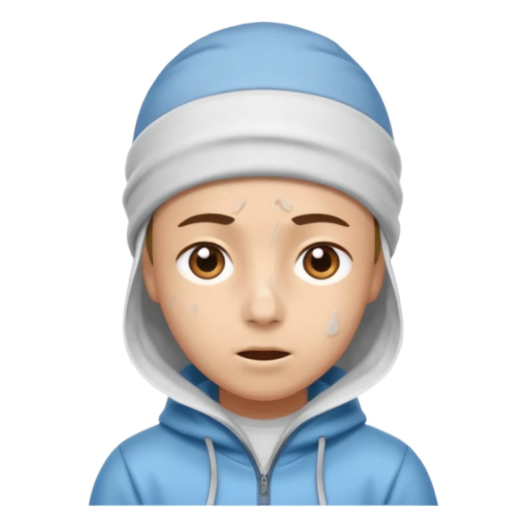 A person with headaches and a cold pack on the head sticker