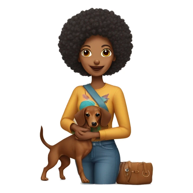 Mujer afro con perro dachshund amarcado  sticker
