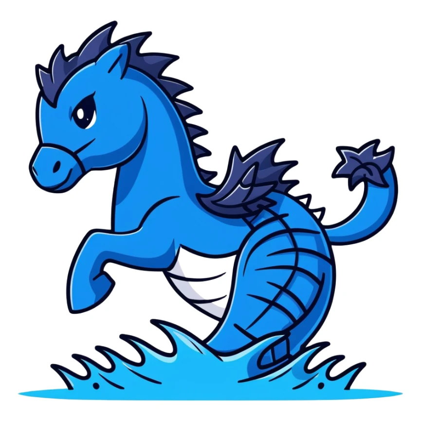 Black ninja water horse with dark blue water elements flowing around it, spiky armor, fierce expression sticker