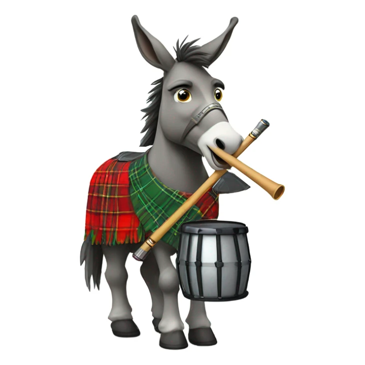 A donkey playing a tin whistle wearing a Scottish kilt  sticker