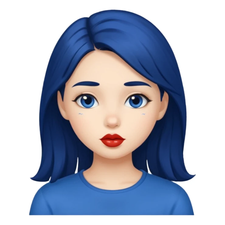 Realistic girl face with kises on her face with blue dark hair sticker