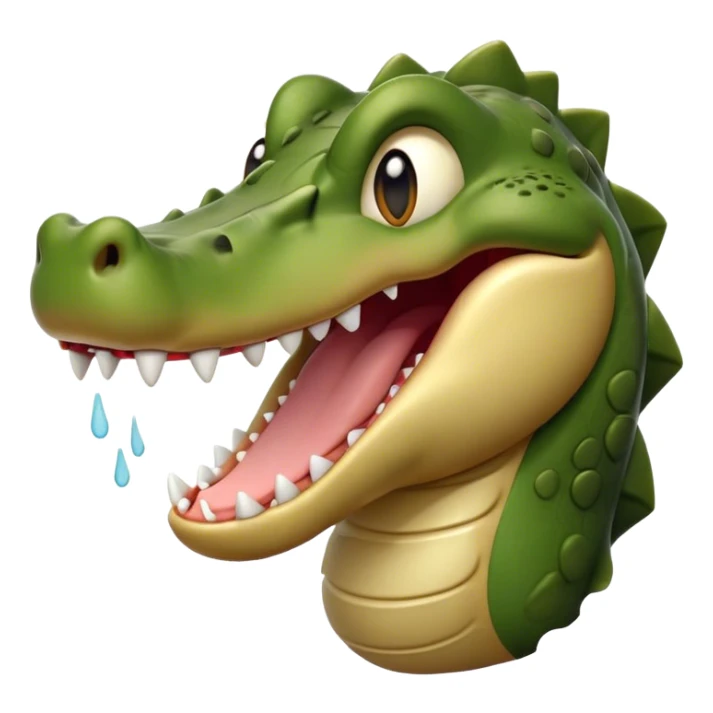 Cinematic Realistic Cute Yawning Crocodile Portrait Emoji, Head tilted slightly with a dramatic, wide-open yawn, showcasing a soft, textured olive-green hide with gently drooping jaws and half-closed, drowsy eyes rendered in exquisite natural detail, high shine, relaxed yet expressive, styled with a dash of primal charm, soft glowing outline, capturing the essence of a sleepy yet affectionate crocodile that appears ready to stretch out and drift into a deep, ancient slumber! sticker