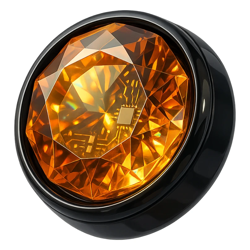 extreme up close amber round cut holographic gem with black metal accent sticker