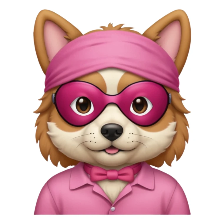 a dog with red sleep mask and wearing pink shirt sticker