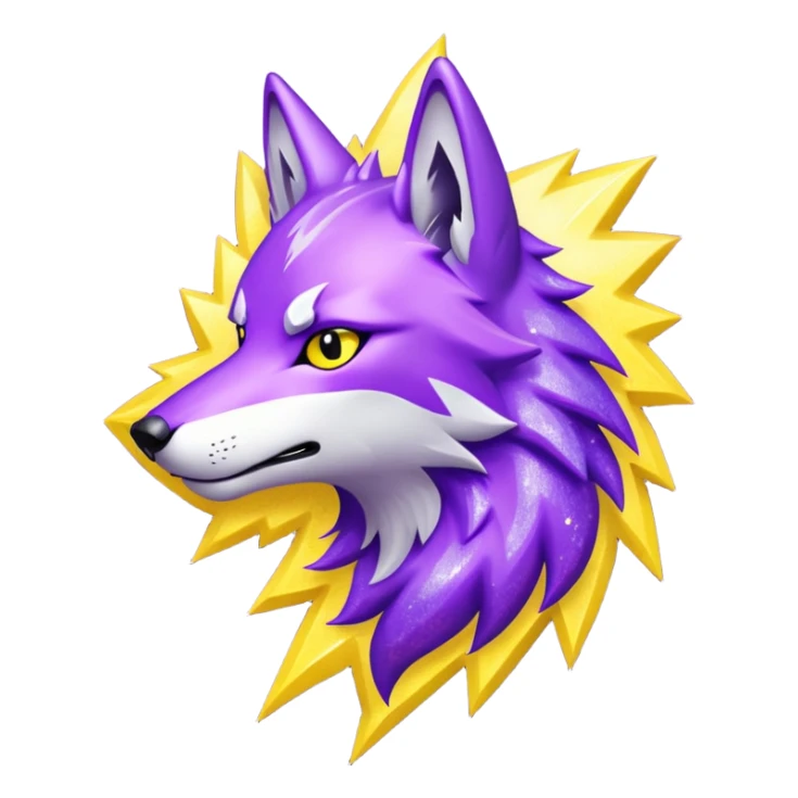 Purple wolf with a yellow lightning bolt emanating from its eyes. Glitter texture everywhere. sticker