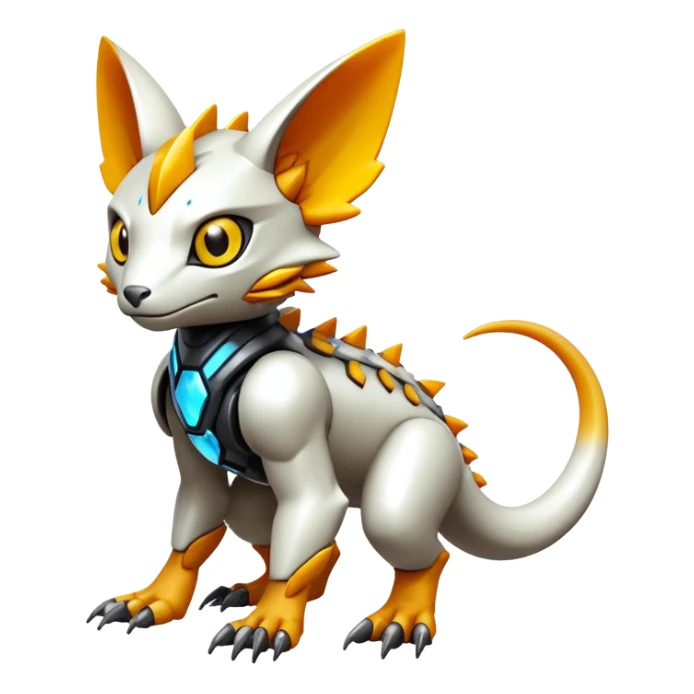  exotic futuristic warm-colored modern cyber-Fakémon-Digimon-Trico-creature sticker