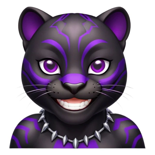 sleek black panther with bright purple eyes, laughing face sticker