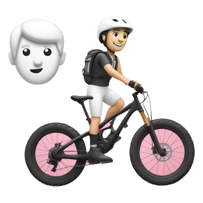 mountain biker with white skin, on pink bike with thumb up sticker