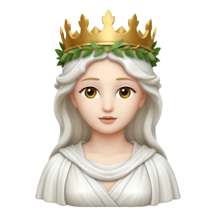 Roman goddess sculpture, marble texture, elegant, divine, wearing a laurel crown, flowing robes, serene expression, emoji style sticker