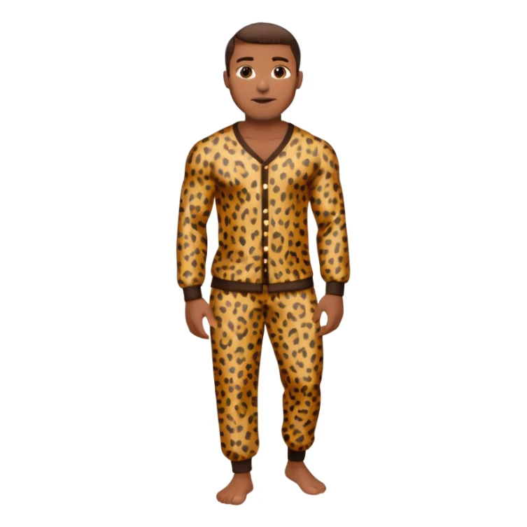 Handsome Black man with brown skin tone, with muscular build, wearing long sleeve leopard print pajamas and white slippers sticker