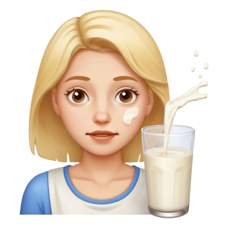Woman with milk spilled on her face with satisfactory expression sticker