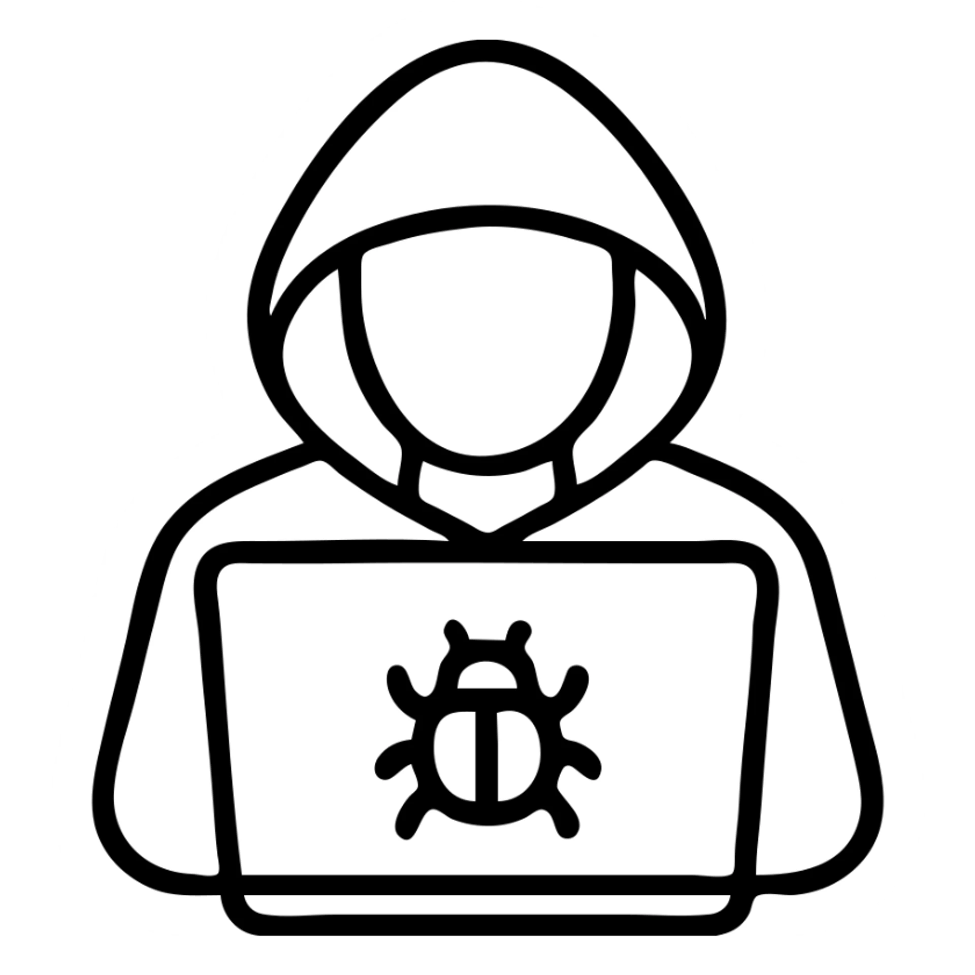 hacker, minimalist icon, person in hoodie, simple lines, modern sticker