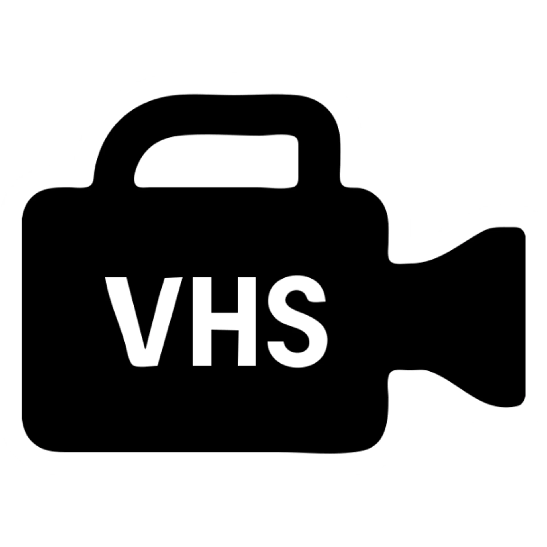 A Sony VHS video camera in a black filled icon style, with a lens. sticker