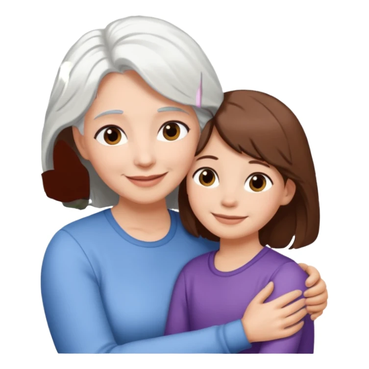 Abrazo de Madre con pelo blanco y hija con pelo morena sticker
