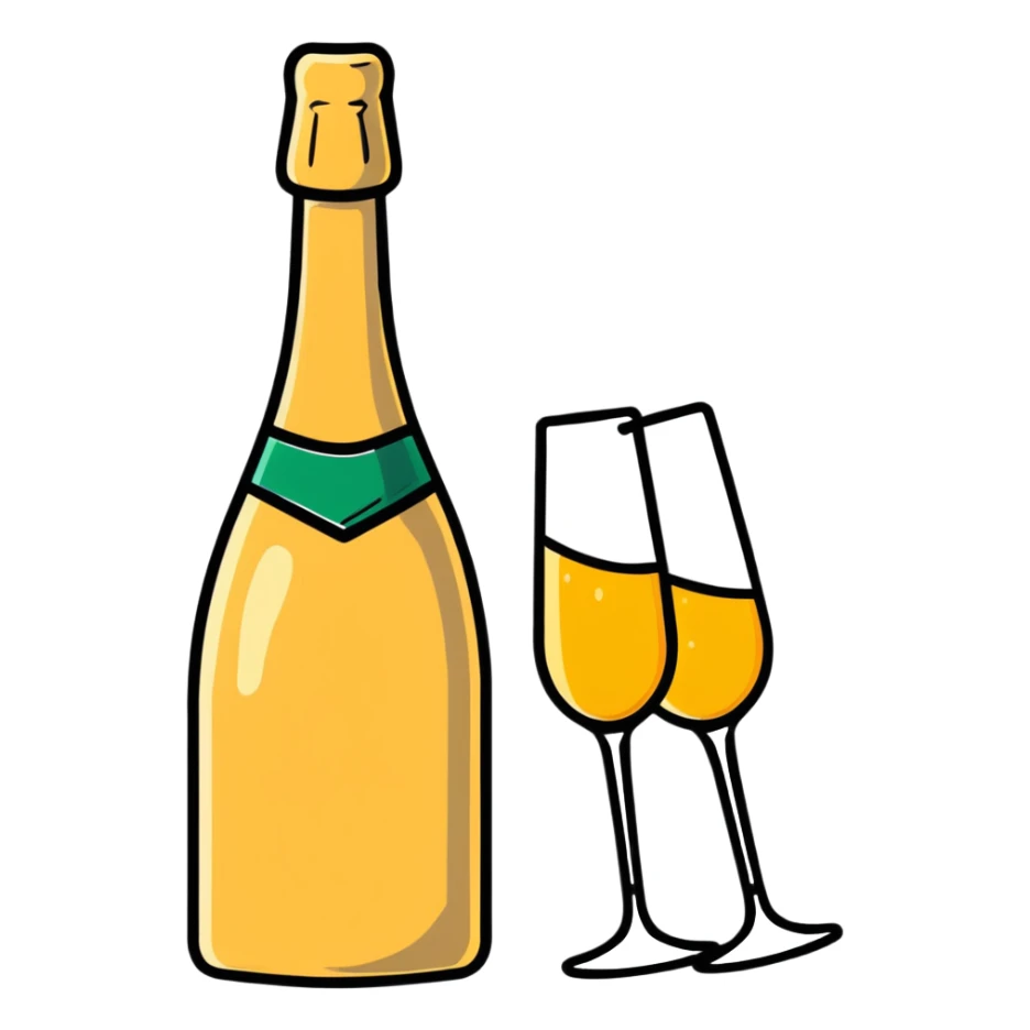 cartoon sticker of a champagne bottle and glass sticker