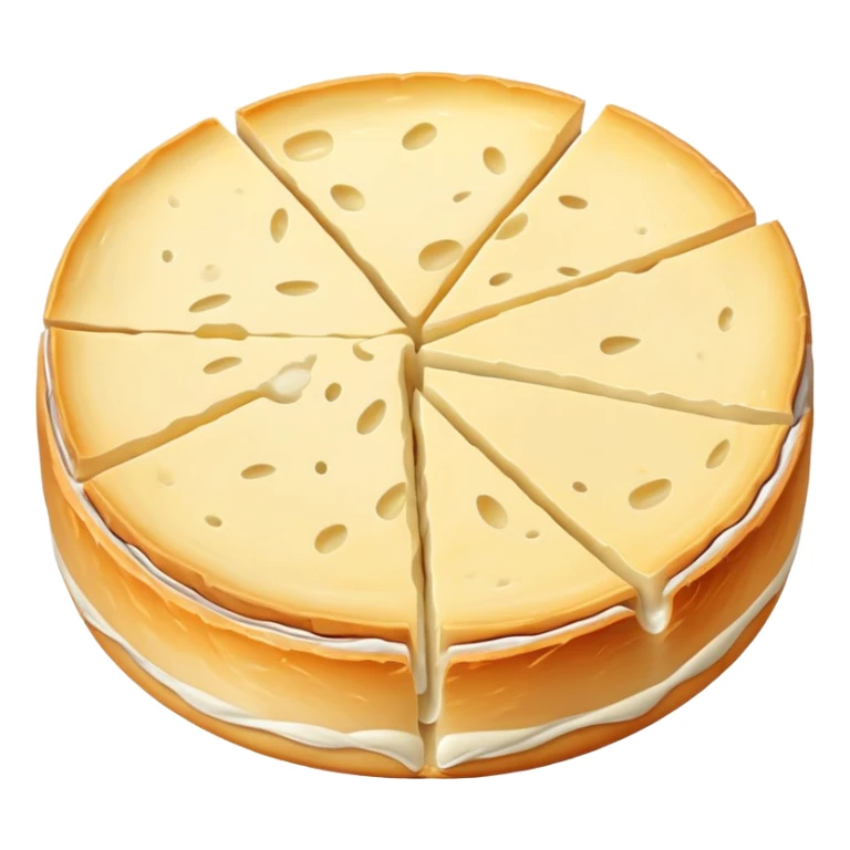 cinematic-realistic-brie-cheese-emoji,-featuring-a-creamy gooey center,-soft-ripened-cheese-with-a-delicate-rind-rendered-with-lifelike-detail-and-inviting,-natural-lighting. sticker